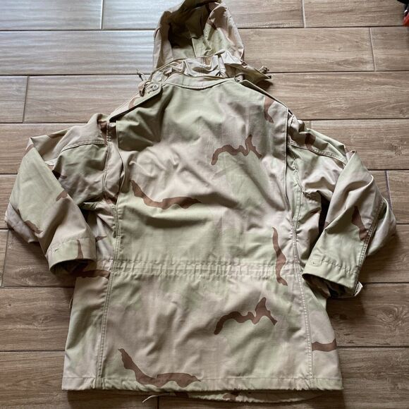 Military Jacket Mens Brown Desert Camo Coat Jacket Hoodie Cold Weather Large - Picture 6 of 7